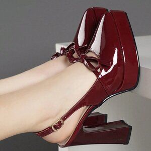 Burgundy Elegant Women's Hollow Out Platform High Heel Pumps